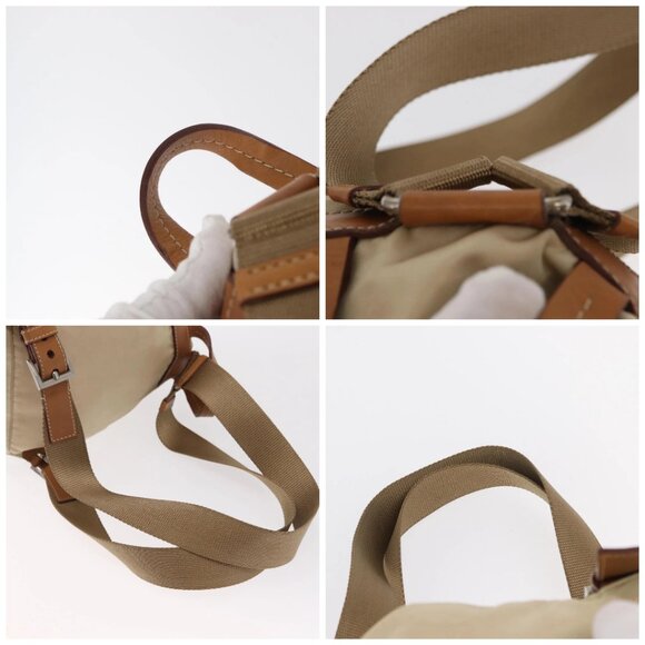 PRADA Backpack Nylon Beige Silver Auth 155293